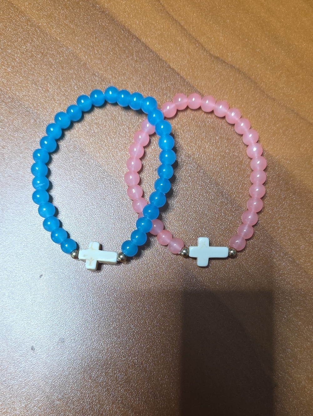 Kids/Adults Beaded Cross Bracelet Set - Blue & Pink